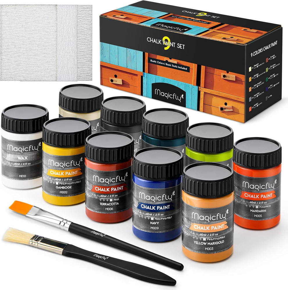 15 Pcs Chalk Furniture Paint Set, 9 Colors Ultra Matte Finish Acrylic Craft Pain