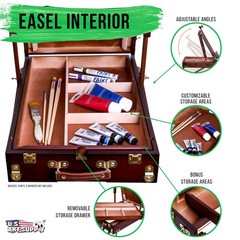 U.S. Art Supply Coronado Walnut Large Wooden Easel French Style Field Box Drawer