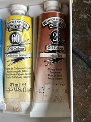 Windsor & Newton Vintage Oil Paint Set of 3 In Box Blue Hue/Indian Red/Lemon