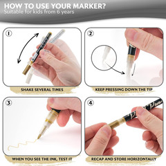 Stylo 4 Count Acrylic Metallic Pens – Black, Gold, Silver and White Paint Pens –