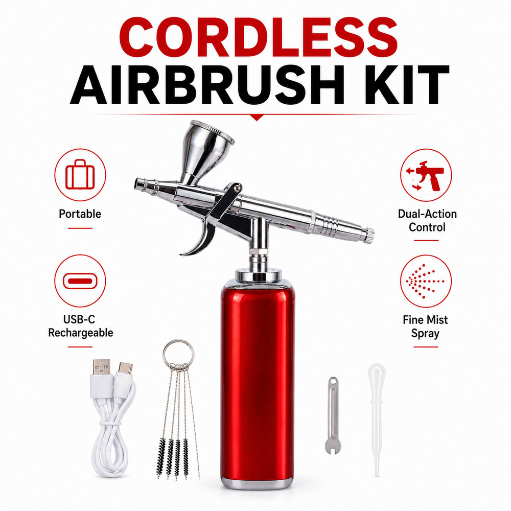 Cordless Airbrush Kit Compressor USB-C 0.3mm Dual Action Nail Cake Makeup Model