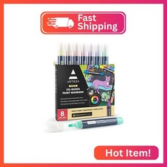 ARTEZA Pastel Oil-Based Markers, 8-Pack, 2.5 mm Line, Large Barrel, Quick-Drying