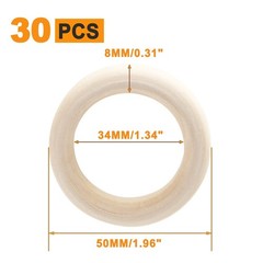 Uenhoy 30 Pcs 50mm/2″ Natural Wood Rings, Unfinished Wooden Rings for DIY Cra…