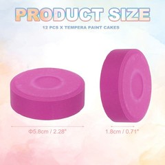 12 Pcs Washable Tempera, 2.3″x0.7″ Large Tempera Paint Cakes, Rose Purple