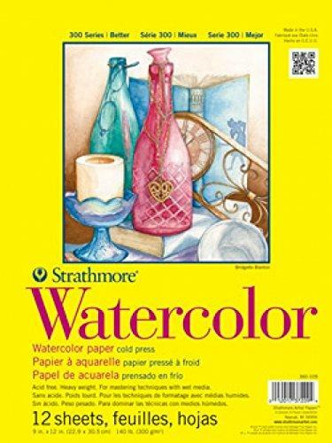 Strathmore 360-109 300 Series Watercolor Pad, 9″x12″ Tape Bound, 12 Sheets