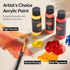 Acrylic Paint Set, 24 Colors 2 oz/Bottle with 12 Art Brushes, Art Supplies for &