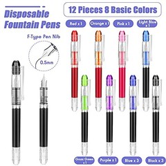 12 Pieces Disposable Fountain Pens, Quick-Drying Ink Pen, Smooth-Writing