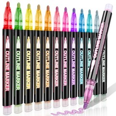 12 Colors Outline Shimmer Markers, Double Line Glitter Markers Pens for Chris…
