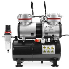PointZero 1/3 HP Dual Piston Airbrush Compressor with Tank, Gauge and Water Trap