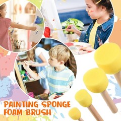 100 PCS Round Sponges Foam Brush Set Wooden Handle 4 Sizes Stippling Kits