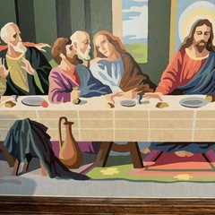 VTG 60’s Painting The Last Supper Religious Jesus Painting 34″x17.5″ Frame