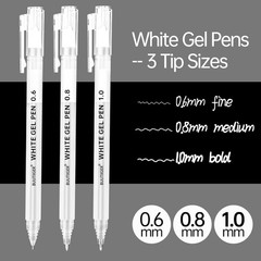 BUUTIIGER White Gel Pens – 0.6/0.8/1.0mm Fine Point Opaque White Archival Ink