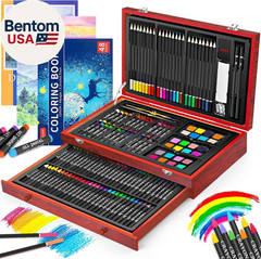 Art Supplies, 150-Pack Deluxe Wooden Art Set Crafts Drawing Painting Kit with 2