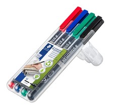 Staedtler Lumocolor Permanent Marker Assorted Colors Box Of 4 Felt Tip Pens