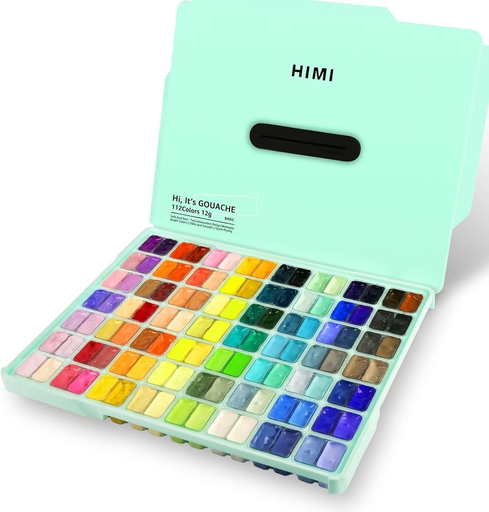 HIMI Gouache Paint Set, 112 Colors x 12g Twin Jelly Cup Design with Portable Cas