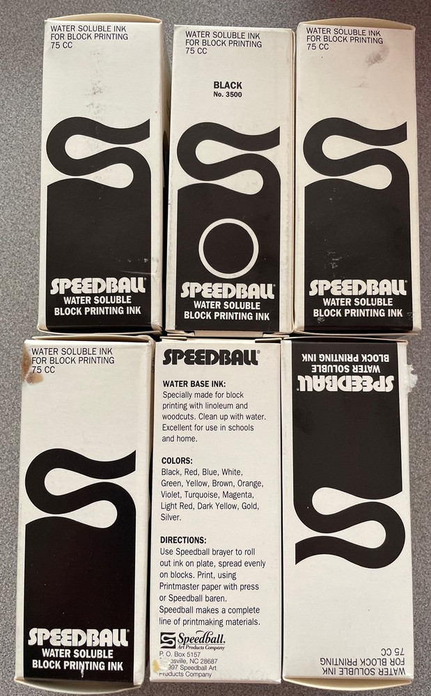 6 X SPEEDBALL ART PRODUCTS 3500 WATER SOLUBLE BLOCK PRINTING INK 2.5OZ BLACK