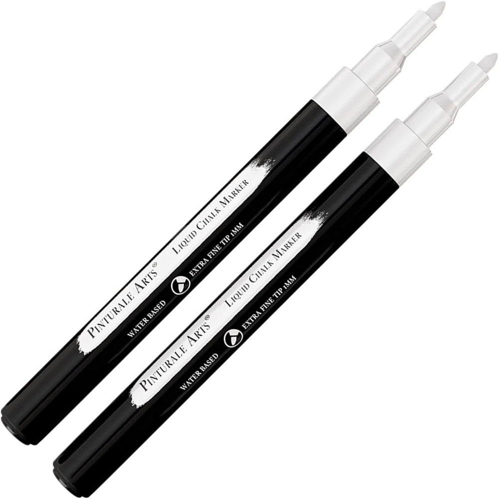 2 Extra Fine Tip White Chalk Markers | 1mm Tip | For Windows, Blackboard, Dry Er