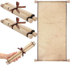 2 Pack Blank Paper Scrolls on Wood Rod for Writing, Calligraphy, and Props