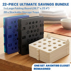 22 Pcs Clothes Organizer Set – Folding Boards & Stackable T-Shirt Trays