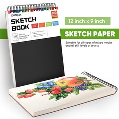 Soucolor 9″ x 12″ Sketch Book, 100 Sheets Top x (Pack of 1), Black