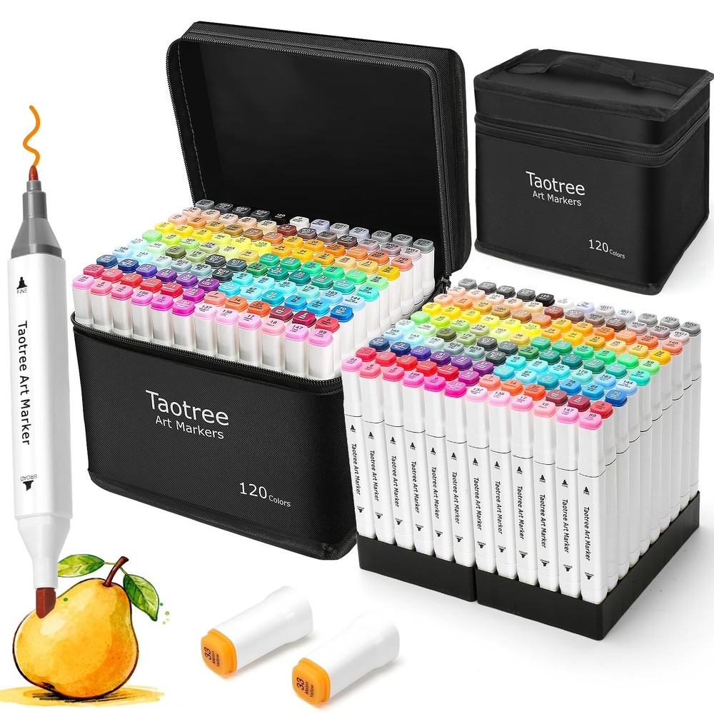 Alcohol Markers Set 120 Colors with Case & Holders, Dual Tips Art Coloring Ma…