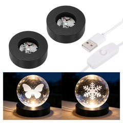 2Pcs LED Light Base, 2.36″ Black Wood LED Light Stand for Crystal, 7 Color Light