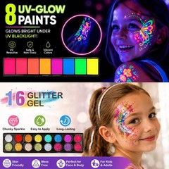42 Color Face Painting Kit – Professional Water Activated Makeup, Brushes, Stenc