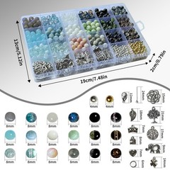 Bracelet Making Kit 414pcs 8mm Crackle Glass Beads Black Blue Charms Rujiaoa