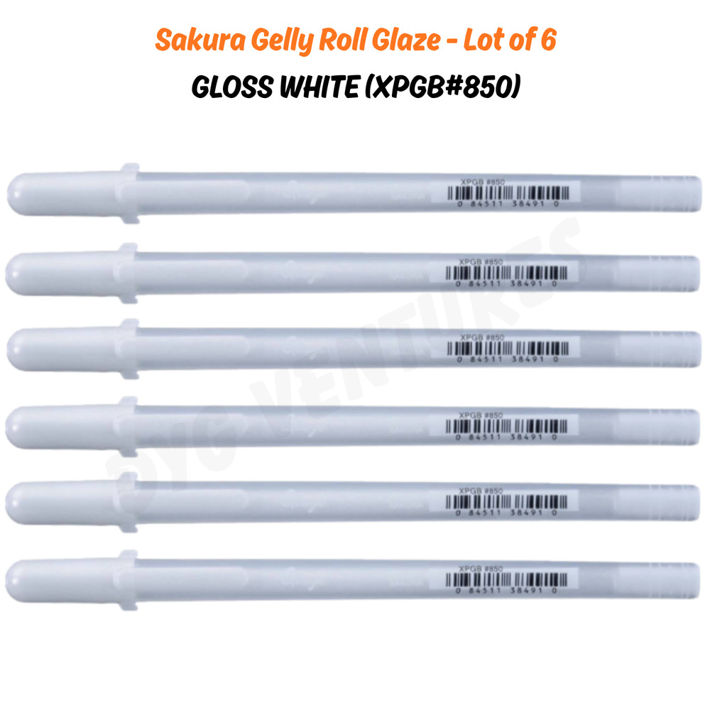 Sakura Gelly Roll Glaze Gloss Pen, White Ink, 0.8mm XPGB#850 3D Ink , Lot of 6