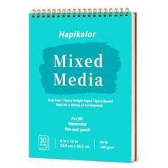 Sketch Book Mixed Media Pad – Top Spiral Bound Sketch Pad, 30 Sheets 9″ x 12″