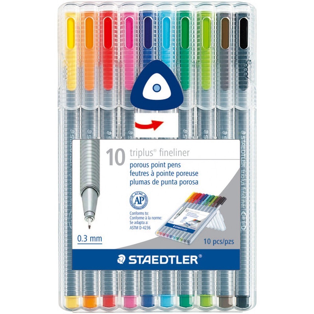 10 – STAEDTLER Triplus Fineliner Pourous Point Pens – 0.3mm – Assorted Ink – New