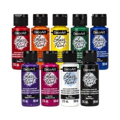 Acrylic Glass Paint Set – Primary Colors, 9 Bottles (2 fl oz) – Opaque Art an…