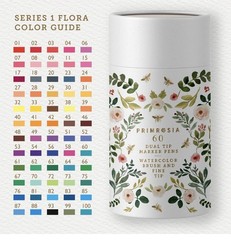 Primrosia 60 Dual Tip Marker Pens, Fineliner and Watercolor Brush Pens for Art