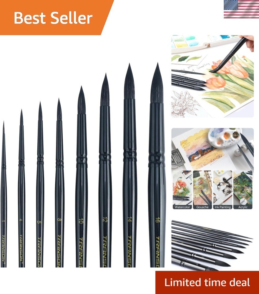 Sturdy 8-Pc Artist Paint Brush Set – Goat Hair with Metallic Champagne Handles