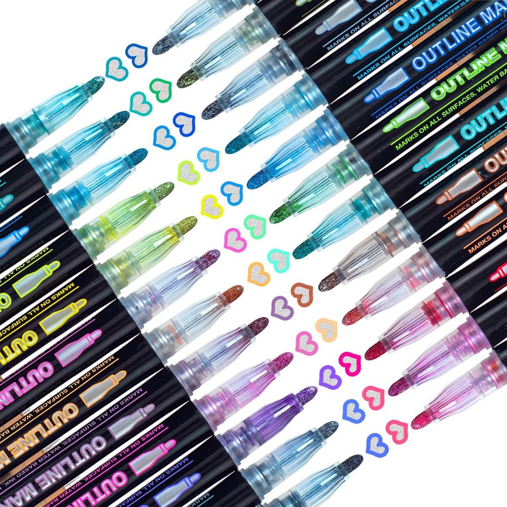 Glitter Markers Outline Glitter Pens: 24 Shimmer Metallic Tween Teen Girl Gifts