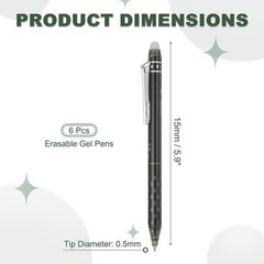 6Pcs Erasable Gel Pens, Retractable Fine Point 0.5mm Markers, Black