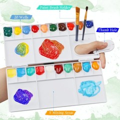 White Watercolor Palette with 20 Wells and 5 Mixing Areas Paint Tray
