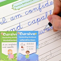 2 Pack Grooved Cursive Handwriting Workbook,Reusable Handwriting Practice Cop…