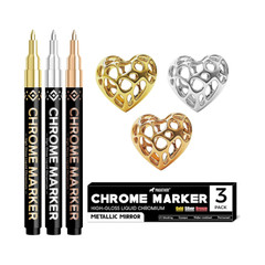 Chrome Paint Markers Permanent Mirror Liquid Chrome Pens Silver Gold Bronze 3Pcs