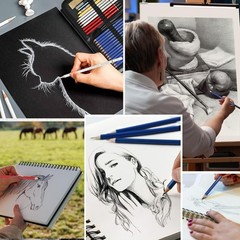 Daerthotk 53 PCS Drawing Kit Sketching Pencil Set, Sketch Pencils Art Black