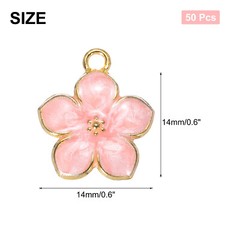 50 Pcs Gold Plated Enamel Cherry Blossoms Charm Pendant Pink for DIY Crafts