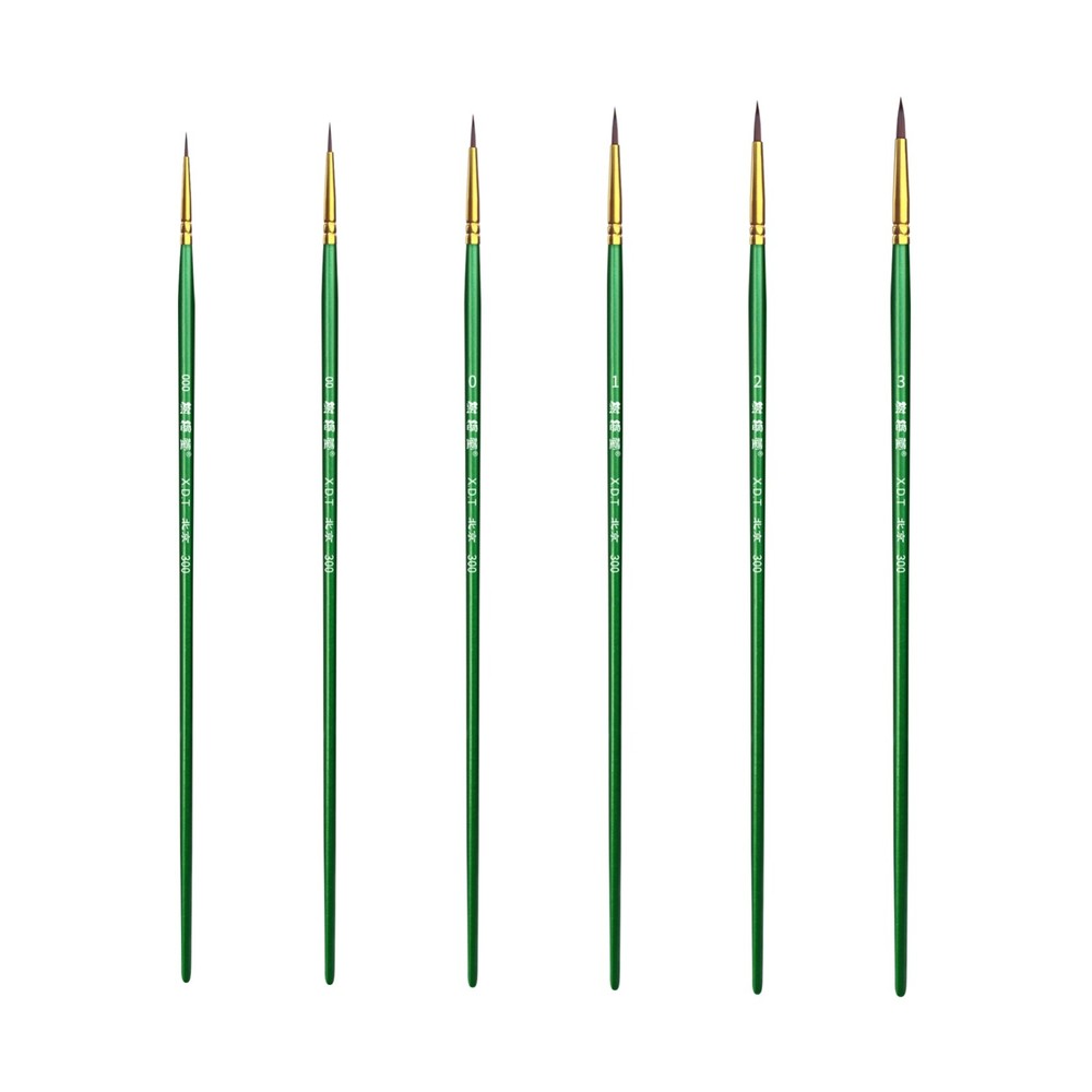 XDT#300-1 Pin Point Art Brush 6Pc #5/0#3/0#0#1#2#3 Nylon Acrylic Oil Watercolor