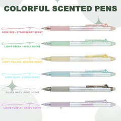 6Pcs Erasable Gel Pens, Glitter Fine Point 0.5mm Scented Pens, Light Yellow