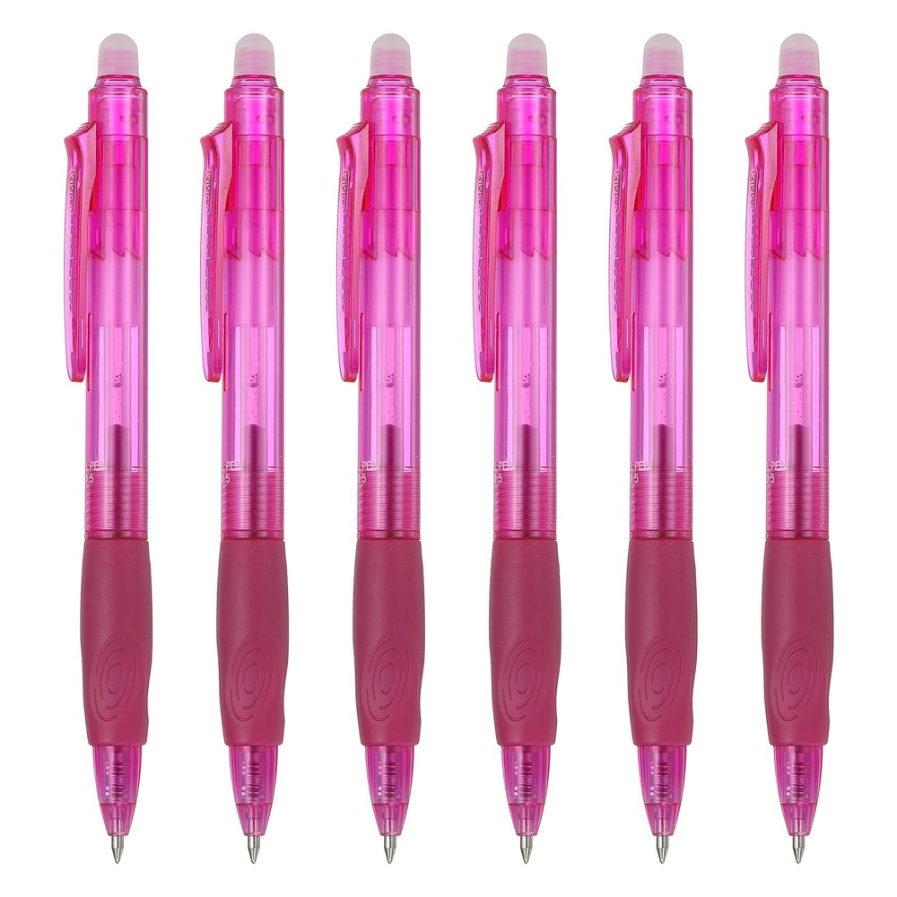 6Pcs Erasable Gel Pens, Retractable Fine Point 0.5mm Marking Pen, Rose Red