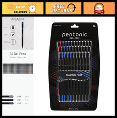 36 Gel Pens Set – Assorted Colors (20 Black, 12 Blue, 4 Red) – 0.6mm Fine Point