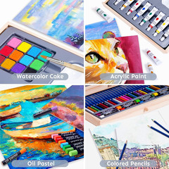 85 Piece Deluxe Wooden Art Supplies, Art Kit with Easel and Acrylic Pad, Art Set