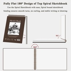 Fuxi 9″ x 12″ Sketch Book, Top Spiral Bound Sketch Pad, 100 Sheets 68lb/100gsm A