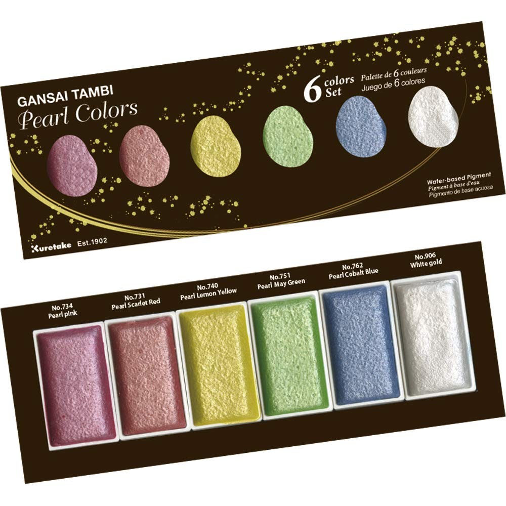 Kuretake GANSAI TAMBI PEARL COLORS, 6 colors set, Watercolor pa Kitchen