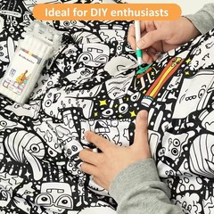 DIY Coloring Art Throw Blanket Washable Fabric Painting Mat 24 Marker Set