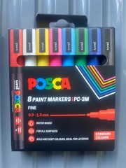 Uni Posca Marker Pen 0.9-1.3mm fine Tip PC-3M Pack of 8 Assorted
